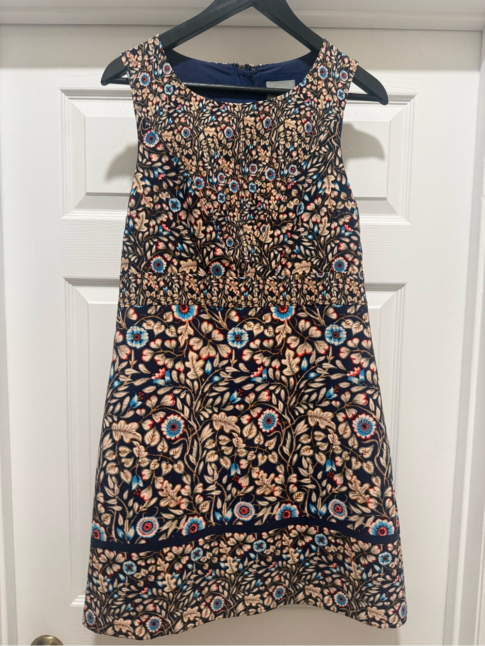 Maeve Floral Sleeveless Fit & Flare Dress Sz 10 Navy Blue Print (Anthropologie)